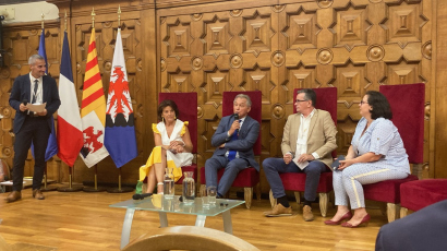 Dominique Estrosi-Sassone, Marcel Rogemont, Jean-Luc Gorce et Emmanuelle Cosse, lors d'une table ronde à l'occasion du centenaire de Côte d'Azur Habitat